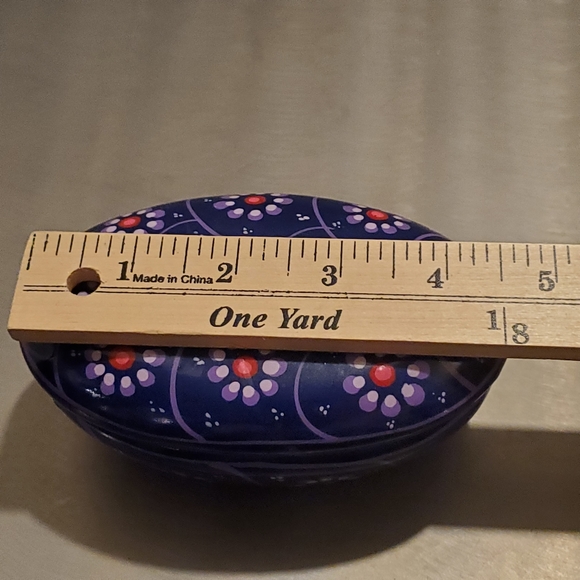 Vintage Red Clay Purple Mexican Folk Art Floral Hand Painted Oval Trinket Box - Picture 9 of 12